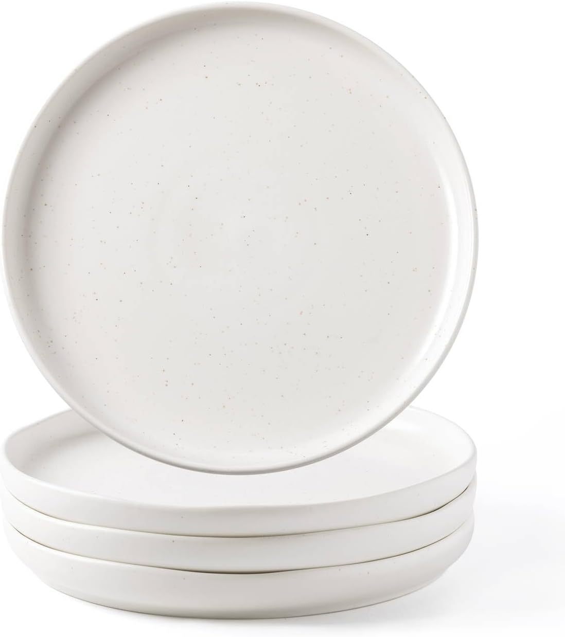 Ceramic Plates Set of 4, 8.5 In Handcrafted Wavy Rim Dish Set, Dessert, Salad, Appetizer, Small Dinner Plates, Microwave, Dishwasher Safe, Scratch Resistant - Matte Speckled White