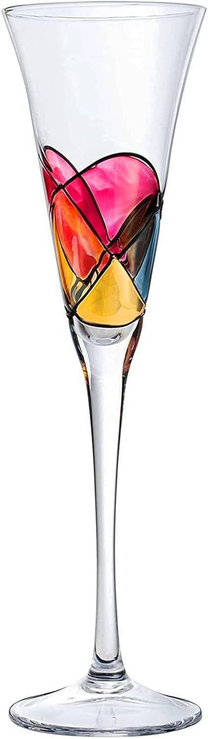 Artisanal Hand Painted Martini, Champagne & Cocktail Glasses, Renaissance Romantic Stain-glassed Windows Gifts, 2 Set - Flutes