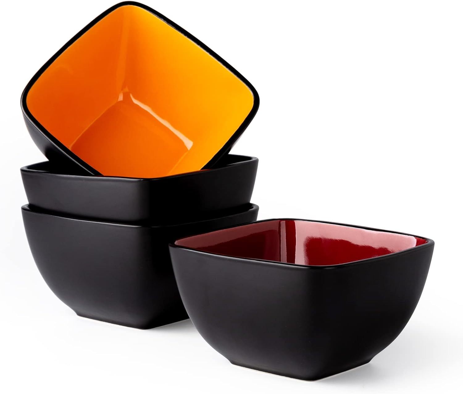 32oz Square Cereal Soup Bowls, Stoneware Bowls Set of 4 for Kitchen, Large Bowls for Cereal,Soup,Salad,Meal, Microwave & Dishwasher Safe-Colorful Inside