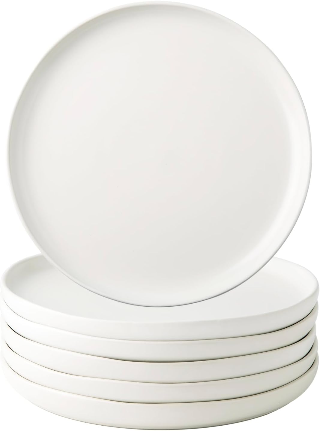 Ceramic Dinner Salad Plates Set of 6, Wavy Rim 8.5 Inch Dish Set, The Dessert,Salad, Appetizer, Small Dinner etc Plate,Microwave, Dishwasher Safe, Scratch Resistant - Matte White