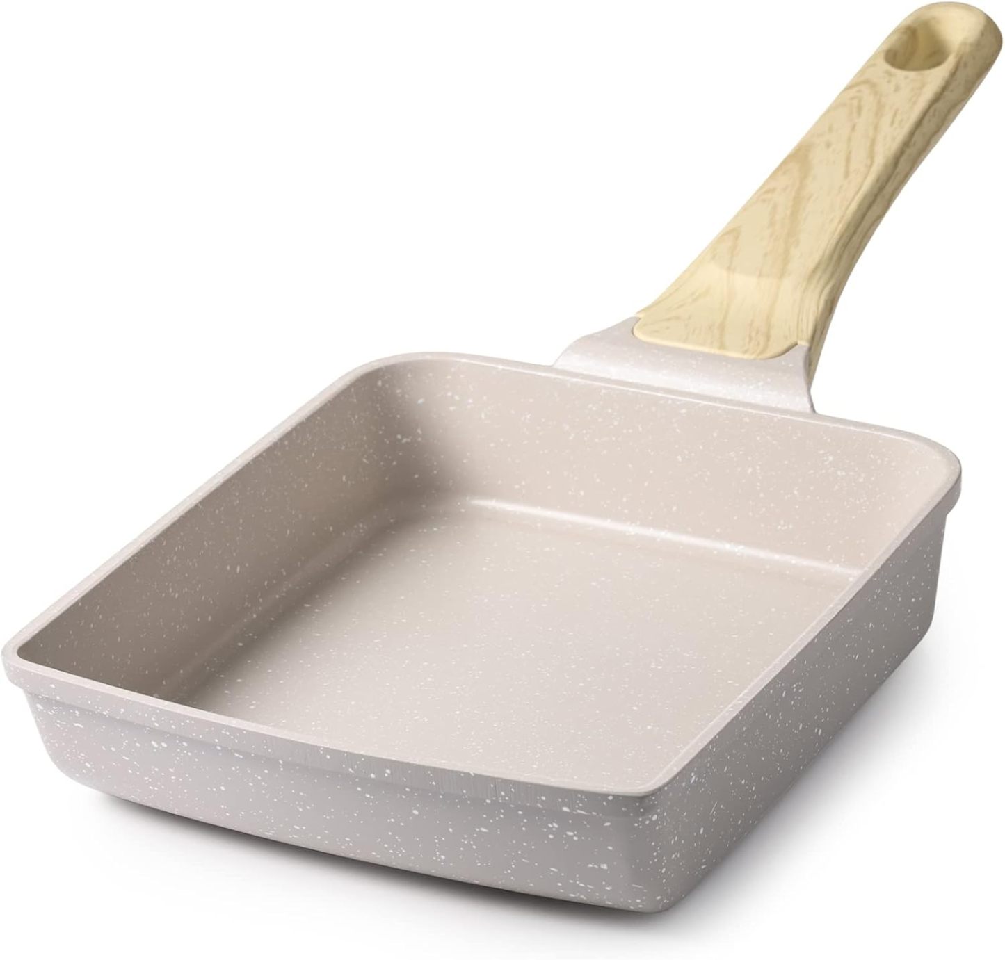 Japanese Omelette Pan, Tamagoyaki Egg Pan, Nonstick Frying Pan with Spatula, Healthy Granite Cookware, PFOS & PFOA Free, 6" x 7" (White)