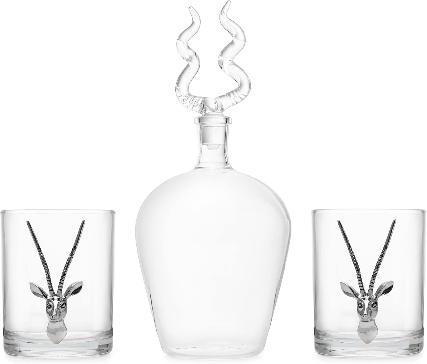 Stag Antler Whiskey & Wine Decanter Set 8.5" H with 2 Stag 12oz Glasses - Hunting Liquor Scotch Bourbon