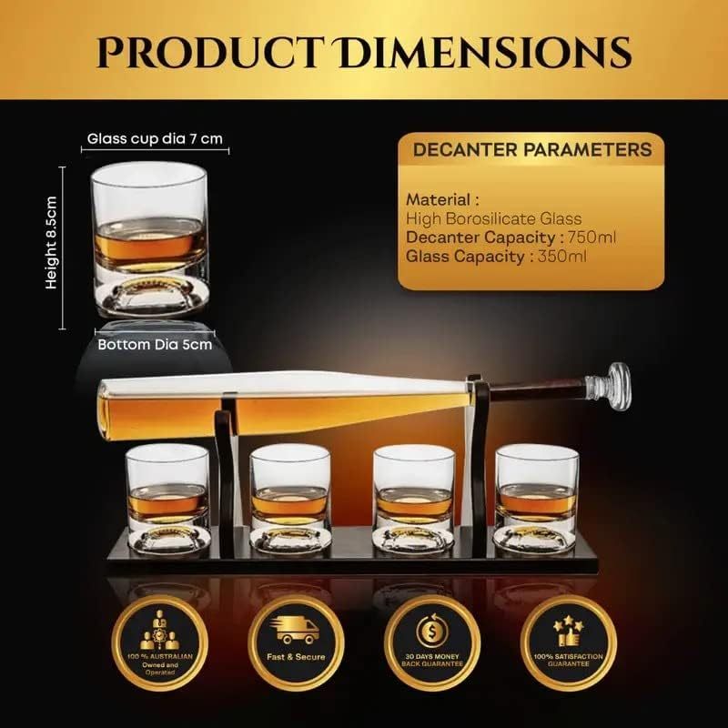 Baseball Bat Whiskey & Wine Decanter 4 Glasses, Spirits Set