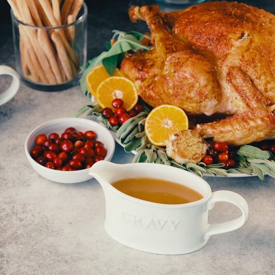 Ceramic Gravy Boat, Serving Dispenser, Porcelain Pitcher for Sauces, Dressings and Creamer, Large Handle, Microwave and Dishwasher Safe, 18 oz, White