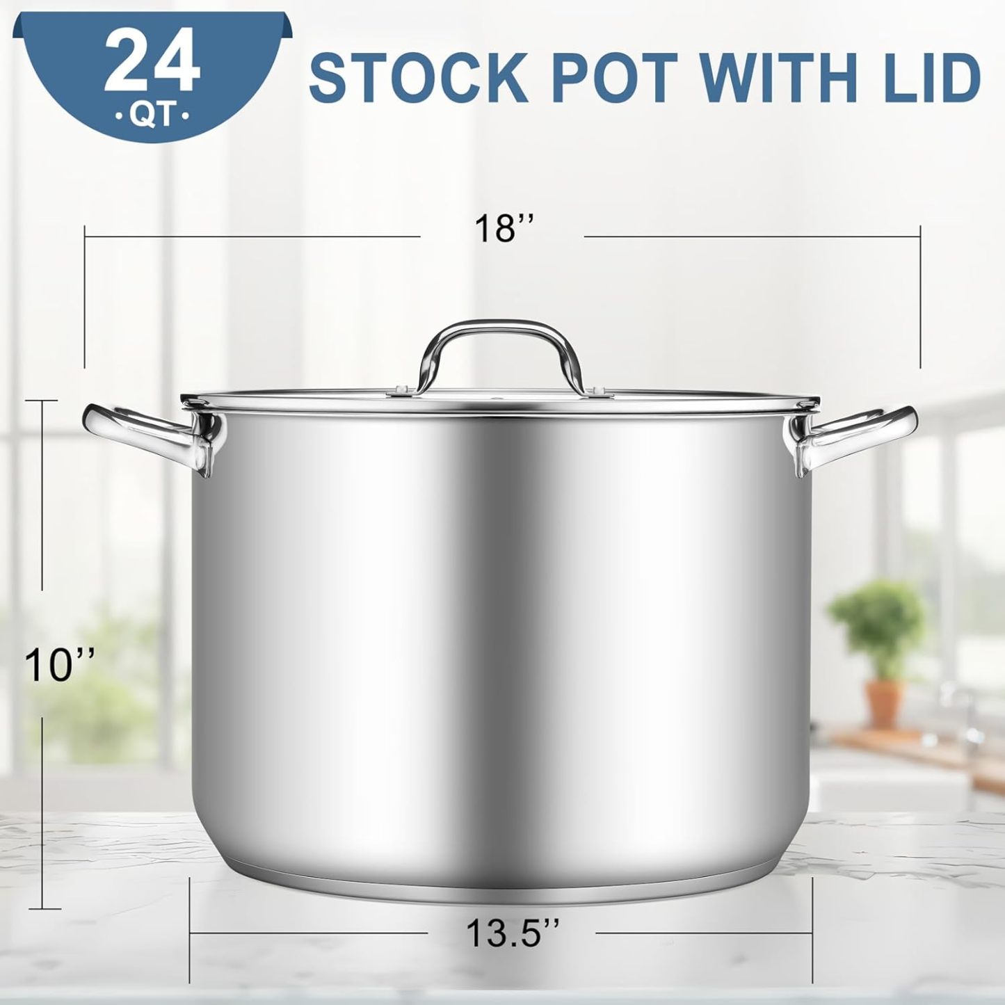 Stockpot Tri-ply Bottom Cooking Soup Pot with Glass Lid, for Induction Gas Glass Stovetops, Non Toxic & Heavy Duty, Large Size & Easy Clean