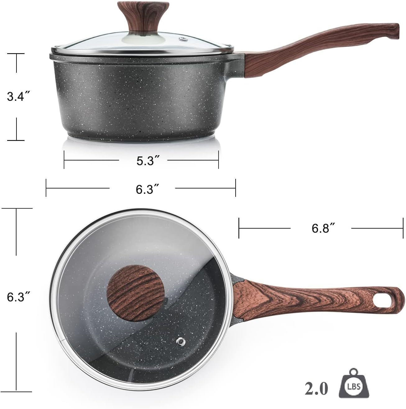 Nonstick Saucepan with Lid, 1.5 Quarts Small Pot with Swiss Granite Coating, Stay-cool Handle, Multipurpose Handy Sauce Pot Small Kitchen Cooking Pot, Induction Comptable, PFOA Free