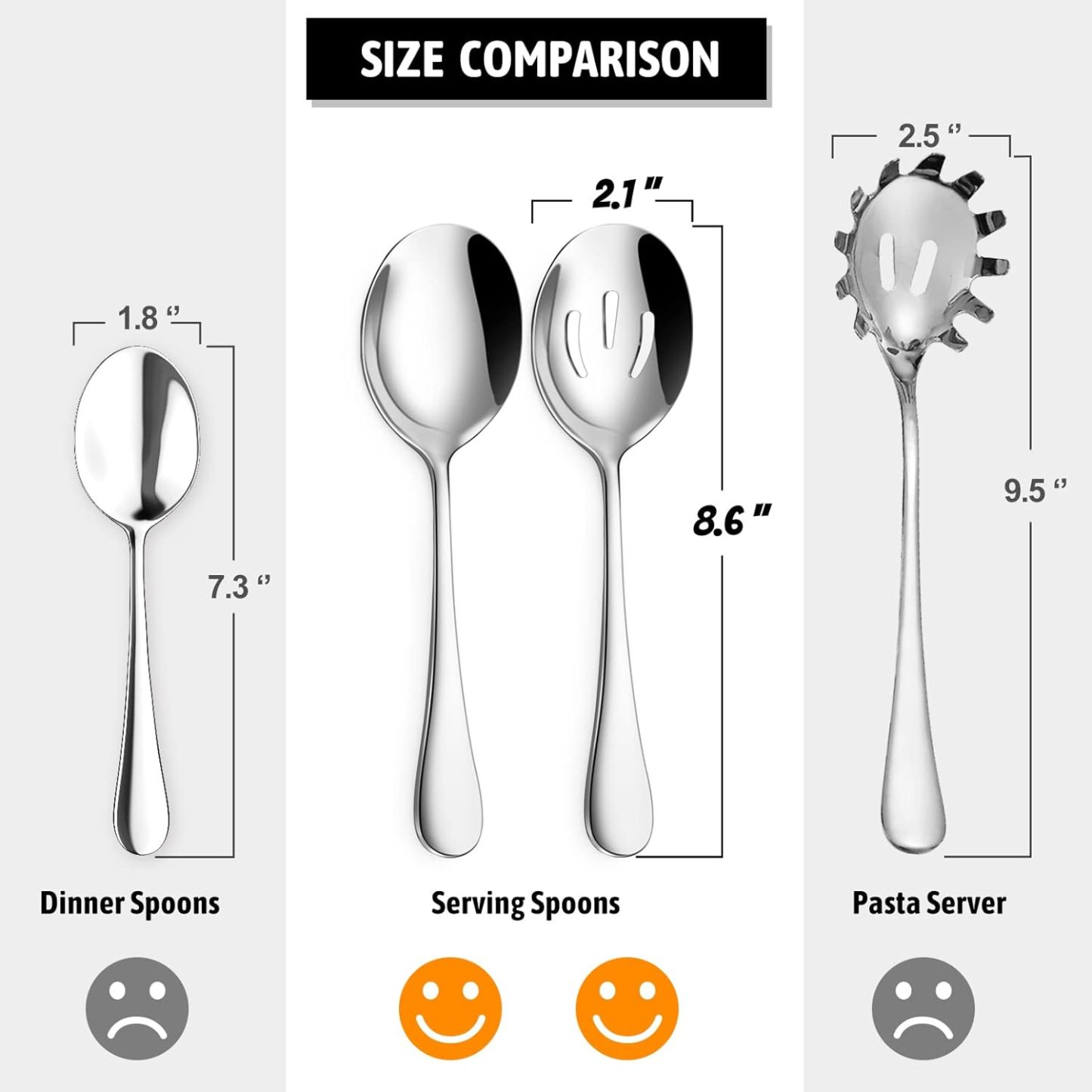 8-Piece Serving Spoons Set - Includes 4 Serving Spoons and 4 Slotted Spoons, 18/8 Stainless Steel Buffet Serving Utensils - Mirror Polished, Dishwasher Safe, 8.6-Inch