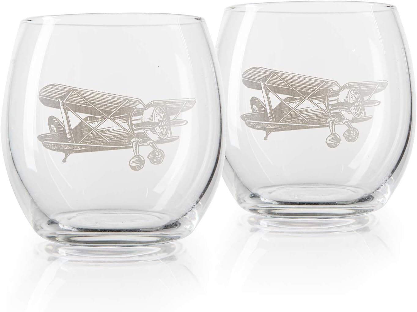 Whiskey & Wine Decanter Airplane Set and Glasses Antique Wood Airplane - The Wine Savant Whiskey Gift Set and 2 Airplane Glasses