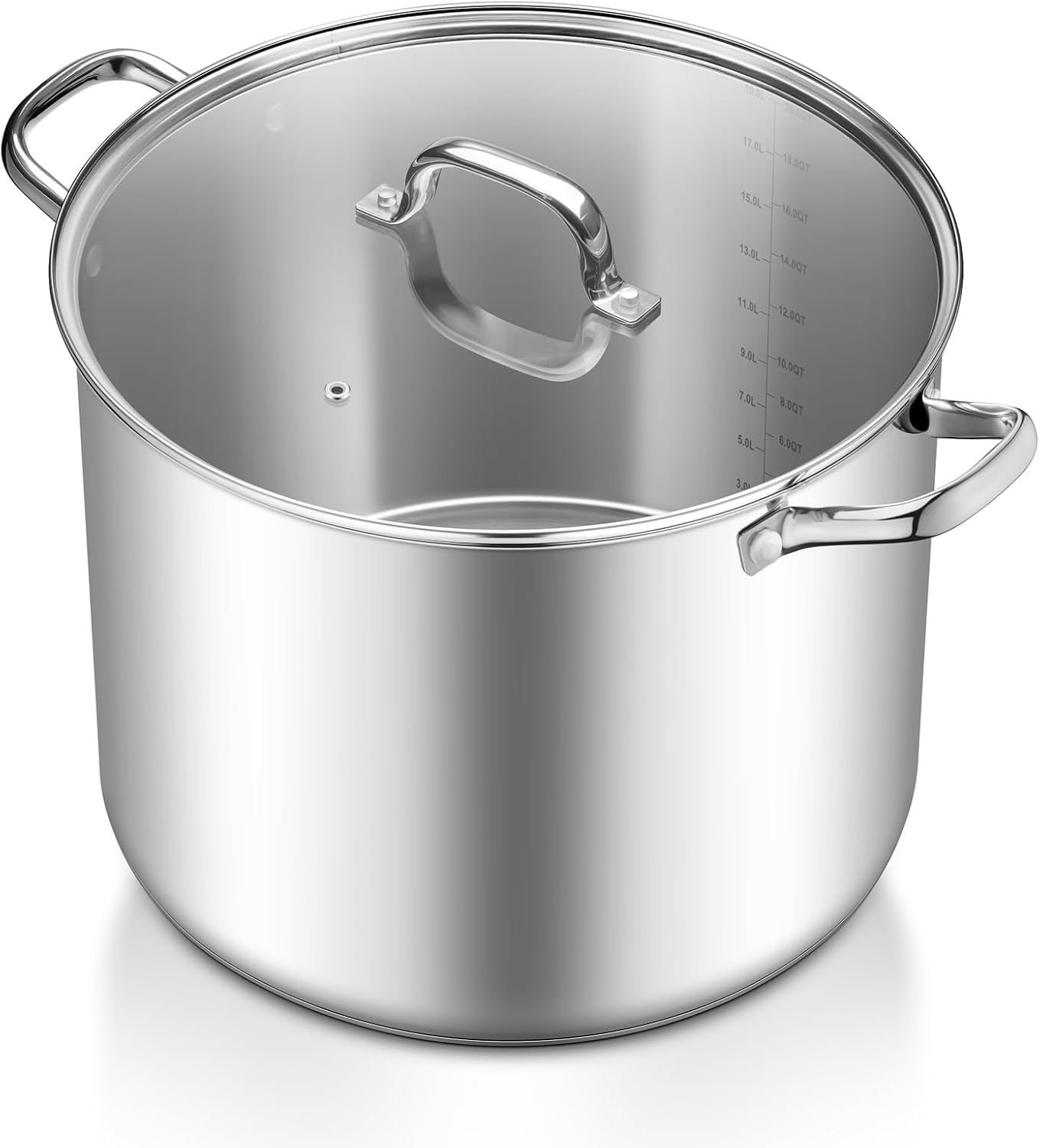 Stockpot Tri-ply Bottom Cooking Soup Pot with Glass Lid, for Induction Gas Glass Stovetops, Non Toxic & Heavy Duty, Large Size & Easy Clean