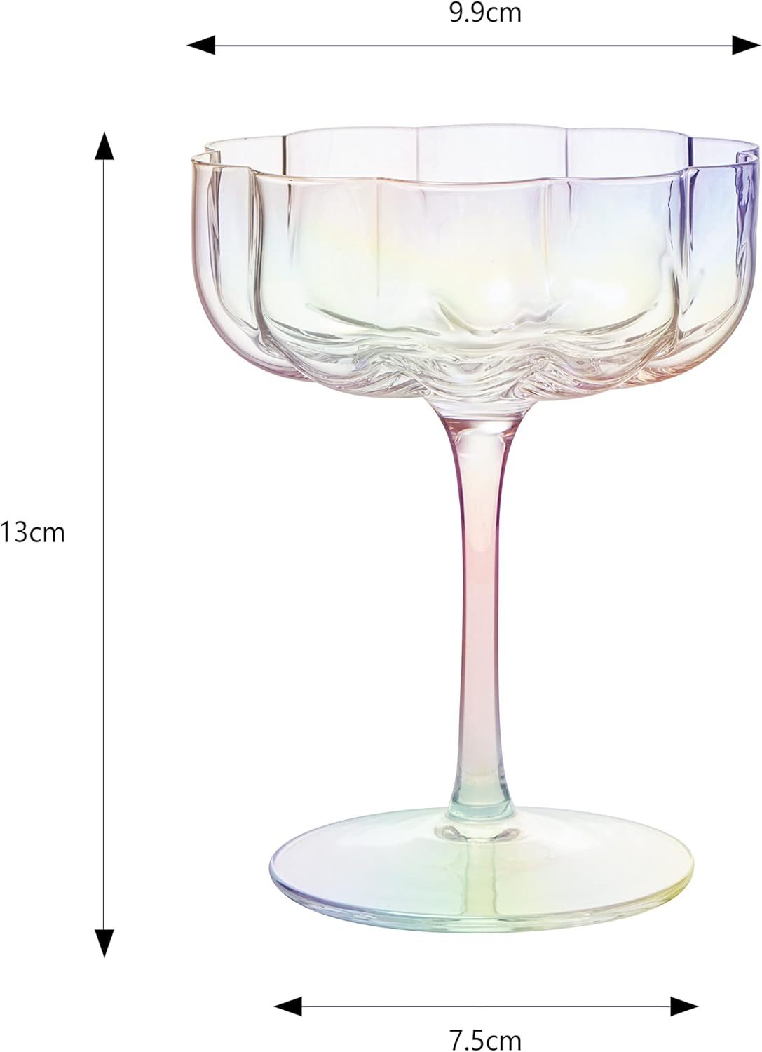 Champagne & Cocktail Coupes - Set of 2 - 7oz Colorful Cocktail Glasses & Champagne, Prosecco, Mimosa Glassware