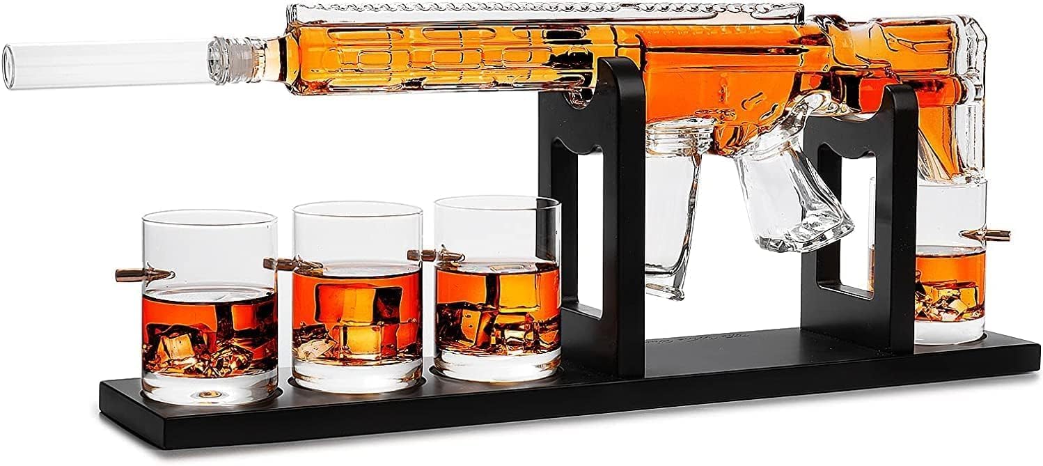 Whiskey Decanter Set - Gun AR Limited Edition, Silencer Stopper - 800 ml & 12oz Bullet Glasses
