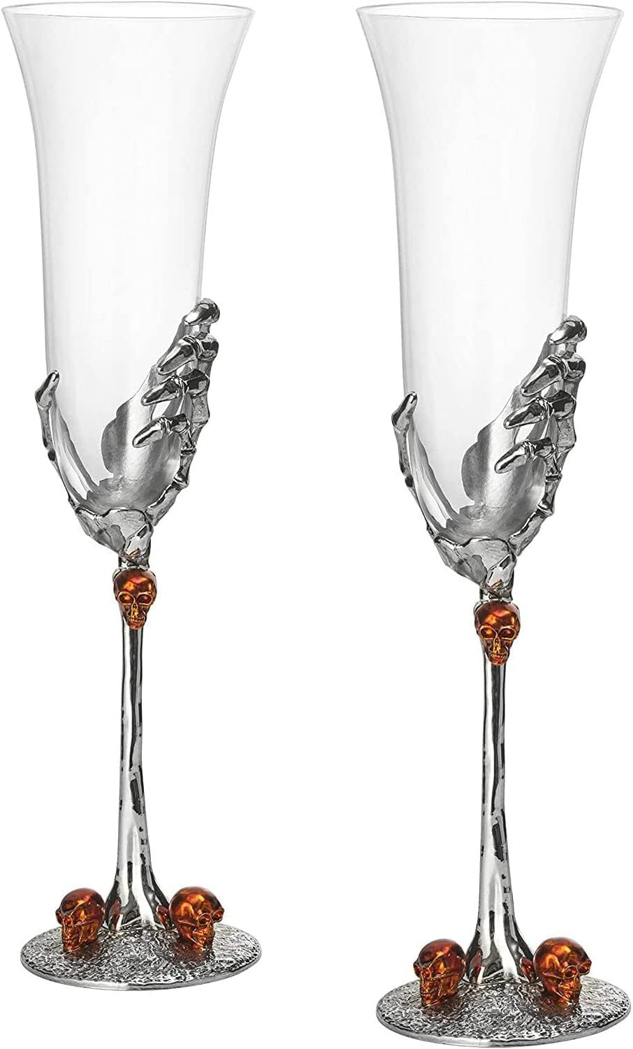 Stemmed Single Skeleton Champagne Glasses Single Glass 7oz Skeleton Glasses 9" H, Goth Gifts, Skeleton Gifts