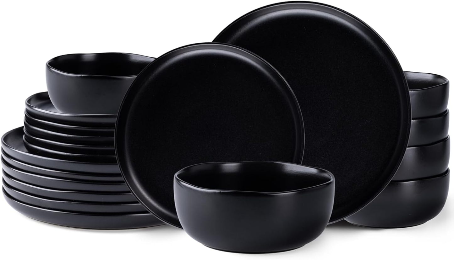 Ceramic Dinnerware Sets, Wavy Rim Stoneware Plates and Bowls Sets, Highly Chip and Crack Resistant | Dishwasher & Microwave & Oven Safe Dishes set, Service for 6 (18pc)