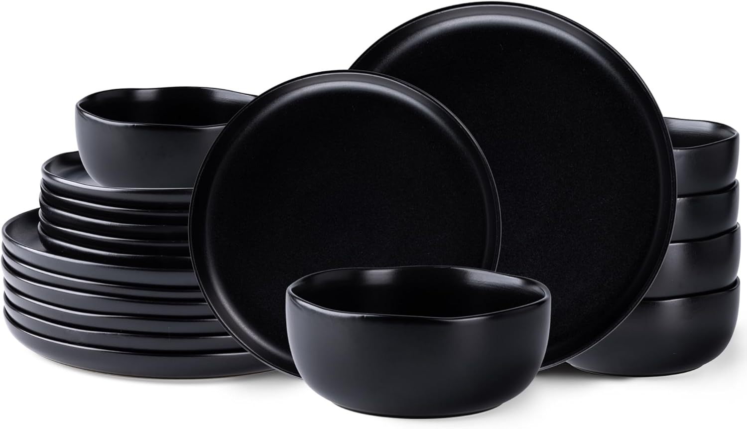 Ceramic Dinnerware Sets, Wavy Rim Stoneware Plates and Bowls Sets, Highly Chip and Crack Resistant | Dishwasher & Microwave & Oven Safe Dishes set, Service for 6 (18pc)