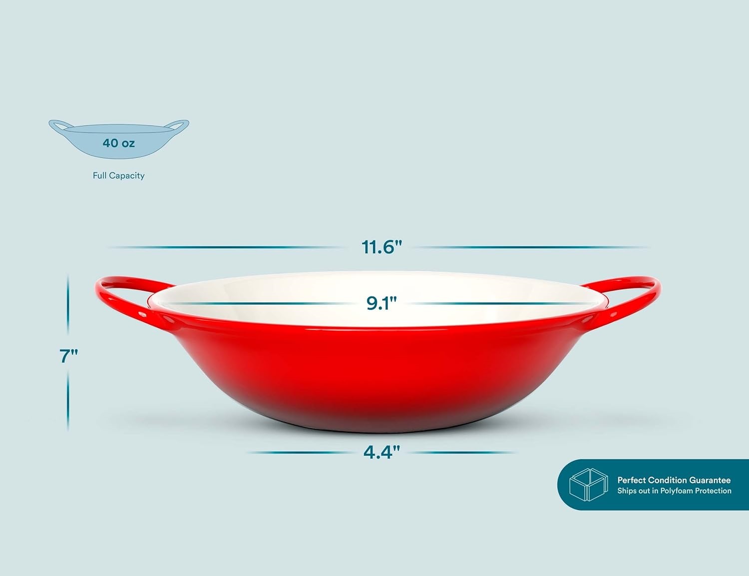 Stir Fry Bowl, Wok Dish, Classic Thai, Ceramic Mini Wok, Stoneware Serving Bowls, For Soups and Pastas, Oven, Dishwasher and Microwave Safe, Cherry Red, 40 oz, Set of 2