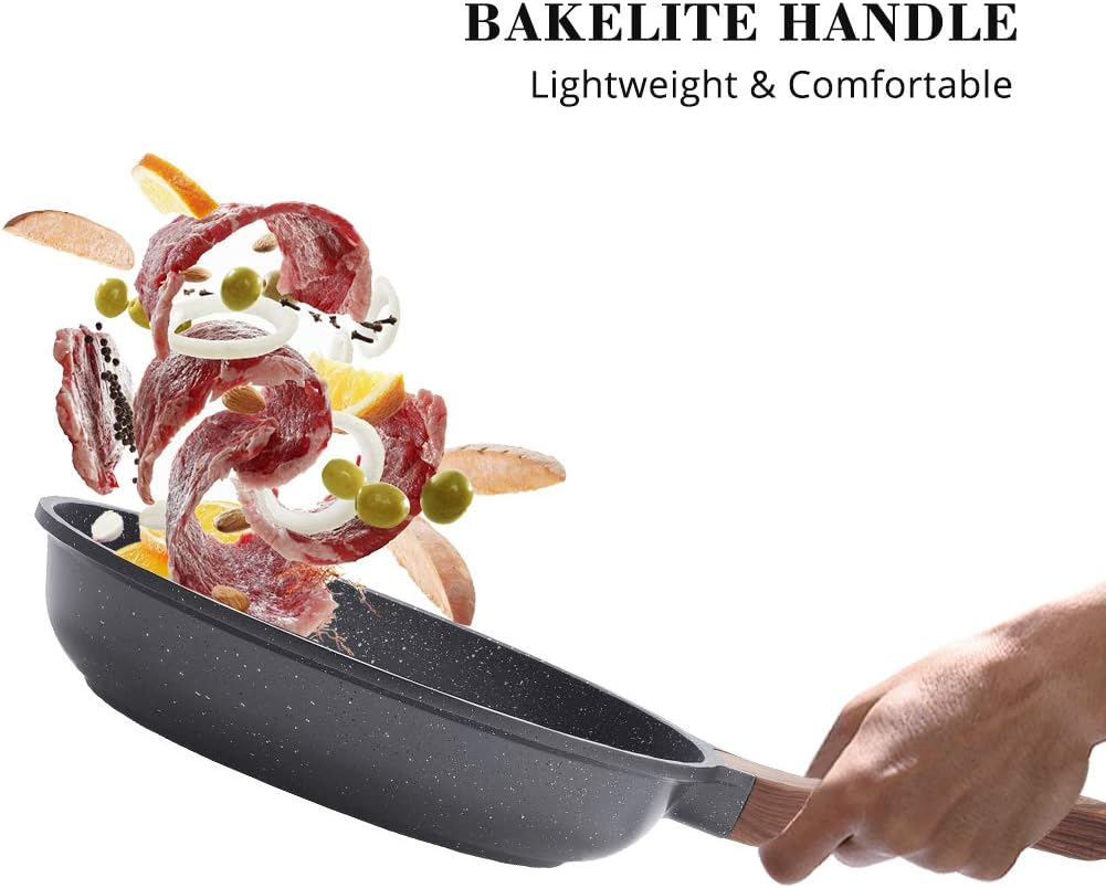 Nonstick Frying Pan Skillets, Swiss Granite Coating Omelette Pans, Healthy Cookware Chef's Pan, PFOA Free(9.5+11+12.5 Inch)