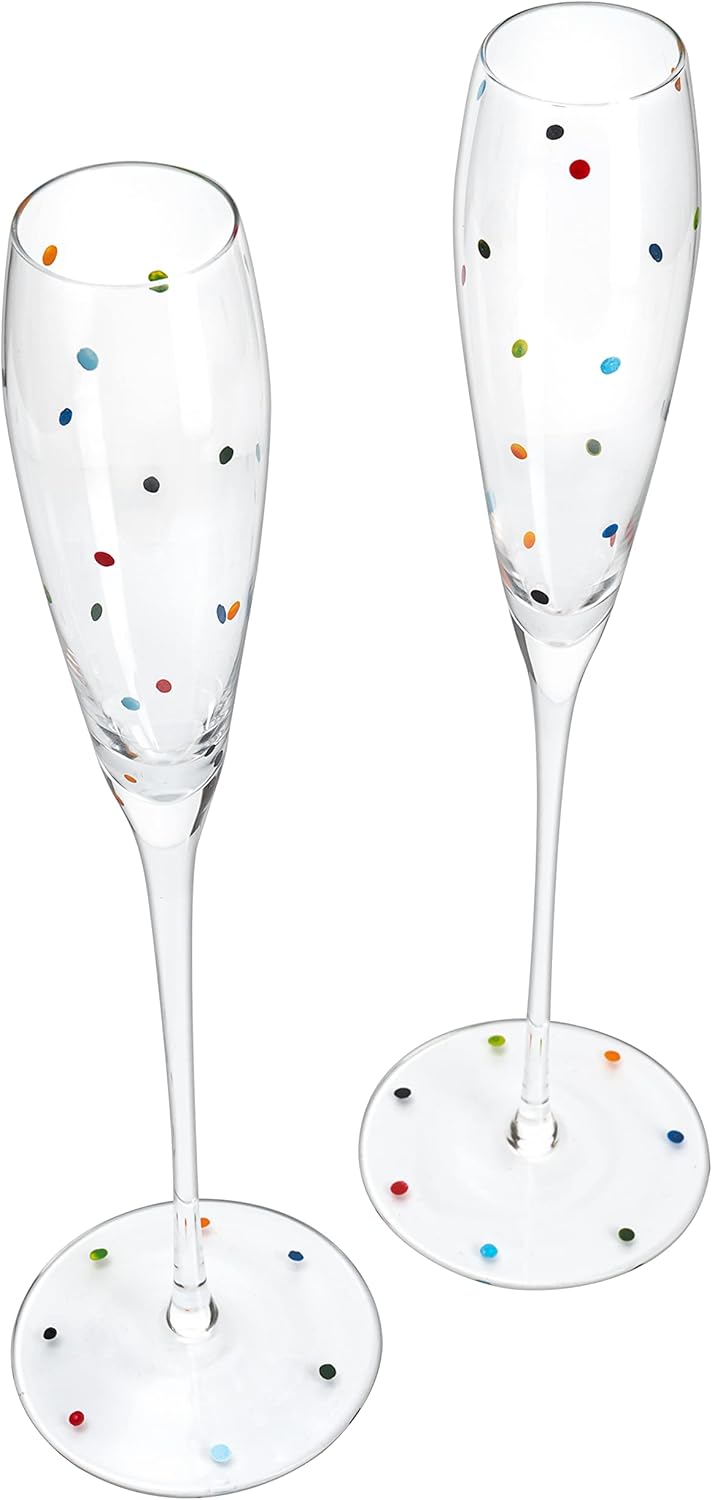 Polka Dot Champagne Flutes Glass 5.6oz Set of 2 Toasting Glasses, Wedding Party Champagne Cocktail Polka Dot