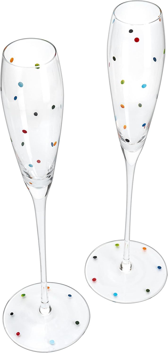 Polka Dot Champagne Flutes Glass 5.6oz Set of 2 Toasting Glasses, Wedding Party Champagne Cocktail Polka Dot
