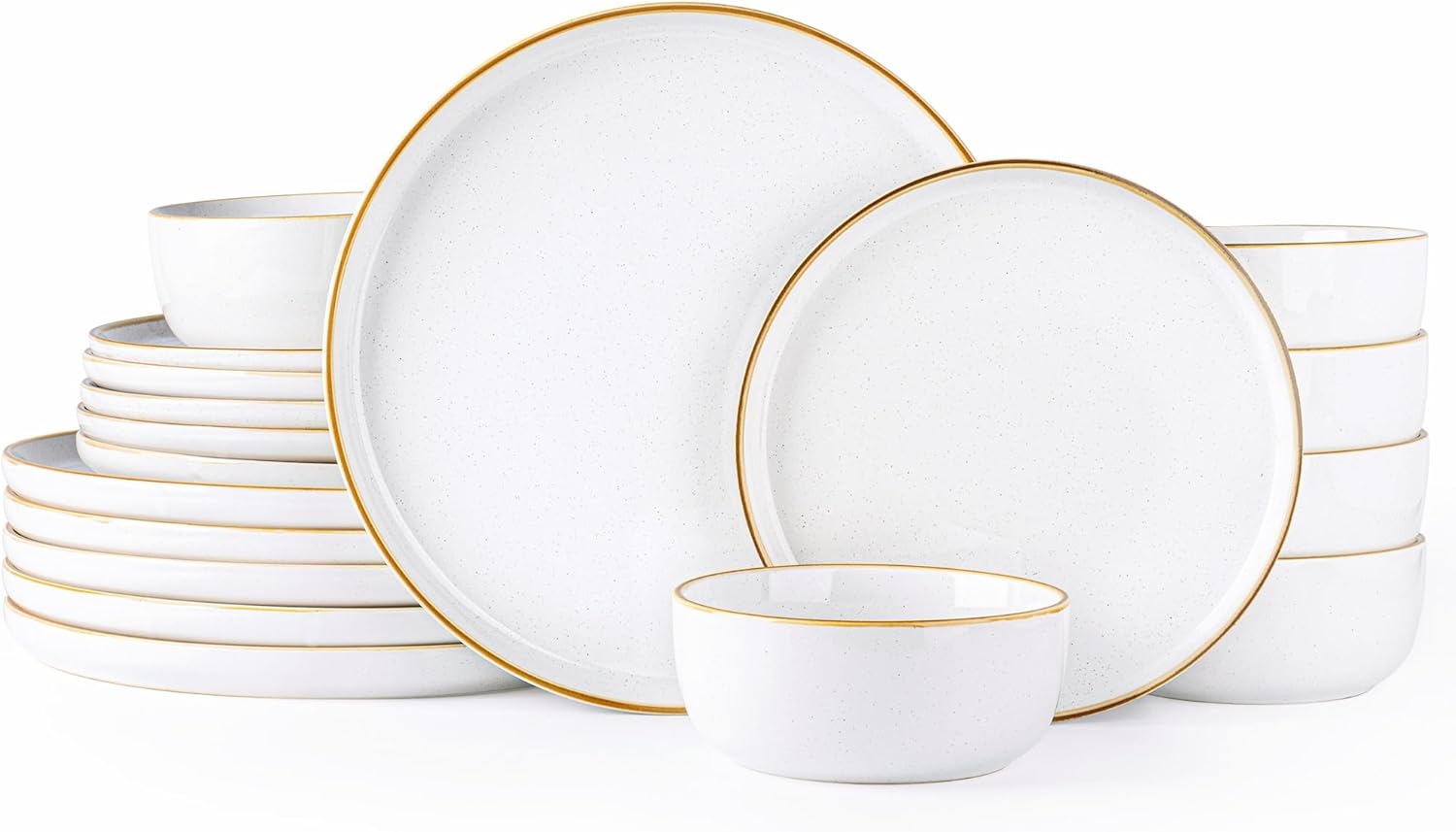 Dinnerware Set, 18 Pieces Ceramic Plates and Bowls Set, Stoneware Plates Set Handpainted, Dishwasher & Microwave Safe Dishes Set (Speckled White, Service for 6)