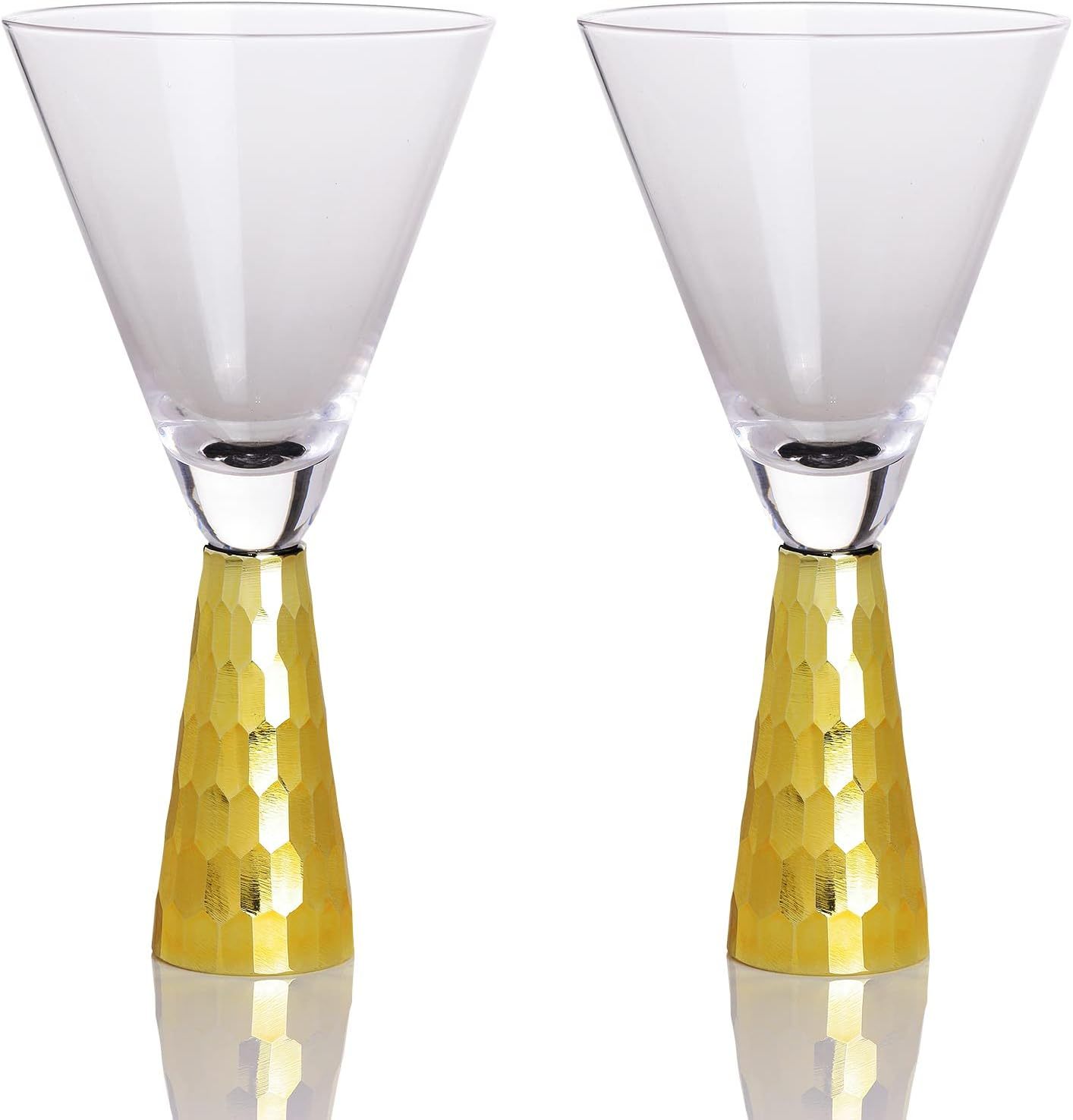 Set of 2 Funnell Shaped Cocktail Martini Glasses 8oz Elegant Gold Martini Glasses