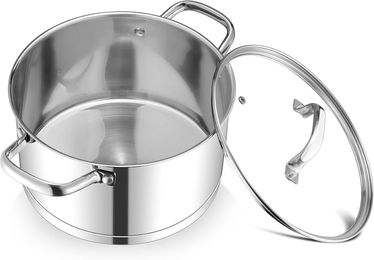 Tri-ply Base Stockpot Cooking Pasta Pot with Lid, for Induction Gas Glass Electric, Healthy & Heavy Duty, Ergonomic Handles & Straight Side, Dishwasher Safe