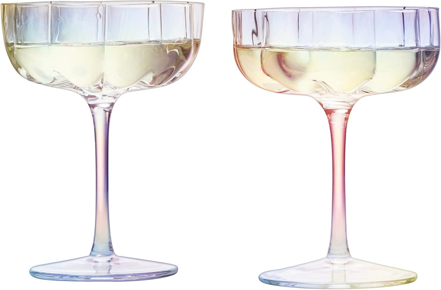 Champagne & Cocktail Coupes - Set of 2 - 7oz Colorful Cocktail Glasses & Champagne, Prosecco, Mimosa Glassware
