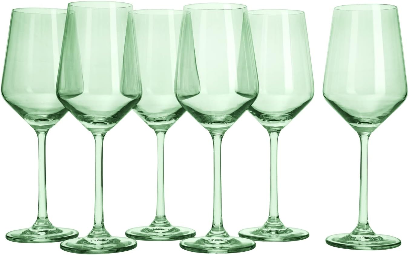 Green Colored Wine Glass Set, 12oz, Set of 6 - Wedding Mint Green
