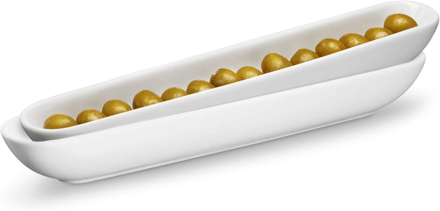 Olive Boat Tray, Set of 2, Charcuterie Tray, Grazing Table Supplies, Charcuterie Board Accessories, Ceramic Serving Dish, Narrow Canoe, Cheeses and Appetizers, Dishwasher Safe, 12”, White