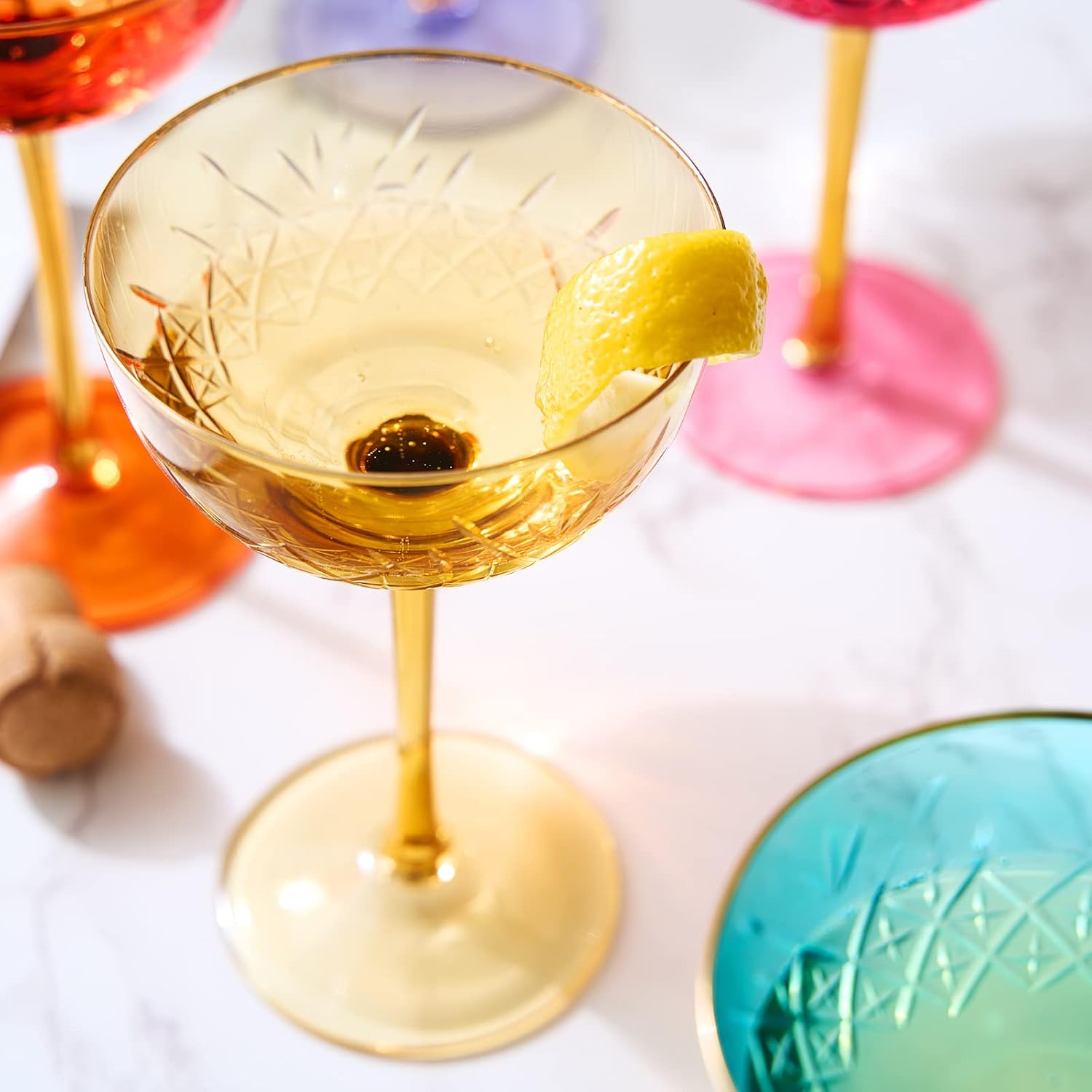 Vintage Art Deco Coupe for Champagne, Martini, Cocktails | Set of 6 | 7 oz Classic Cocktail Glassware