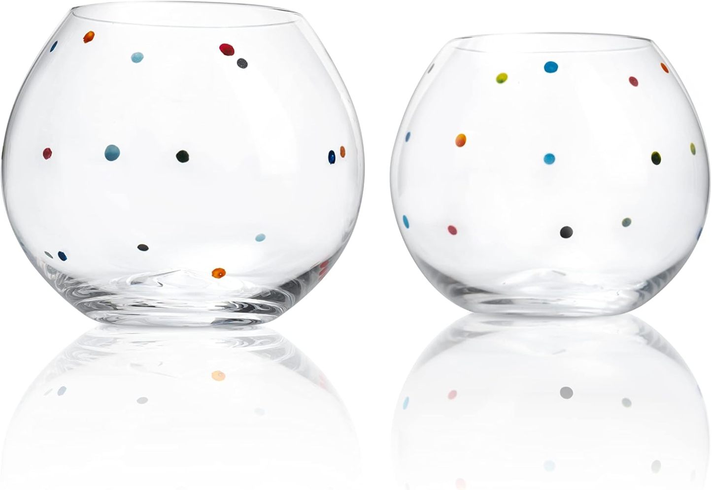 Polka Dot Set of 2 Stemless Bubble Wine Glasses 18 oz Polka Dot Rainbow Glasses, Colored Wine Glasses