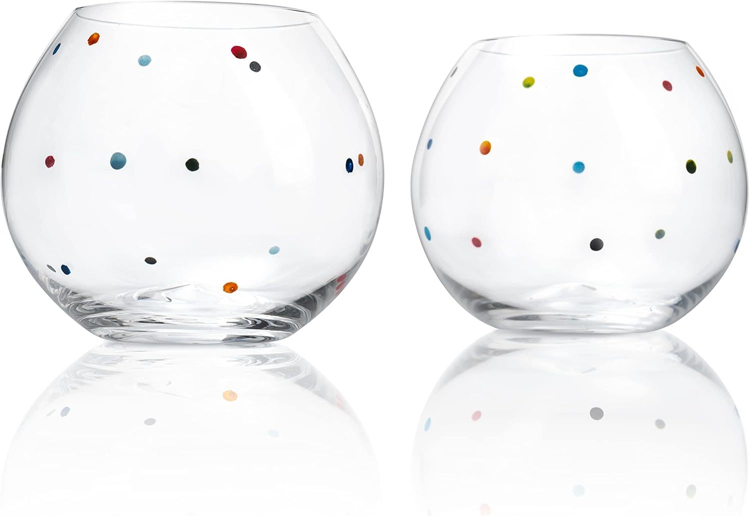 Polka Dot Set of 2 Stemless Bubble Wine Glasses 18 oz Polka Dot Rainbow Glasses, Colored Wine Glasses