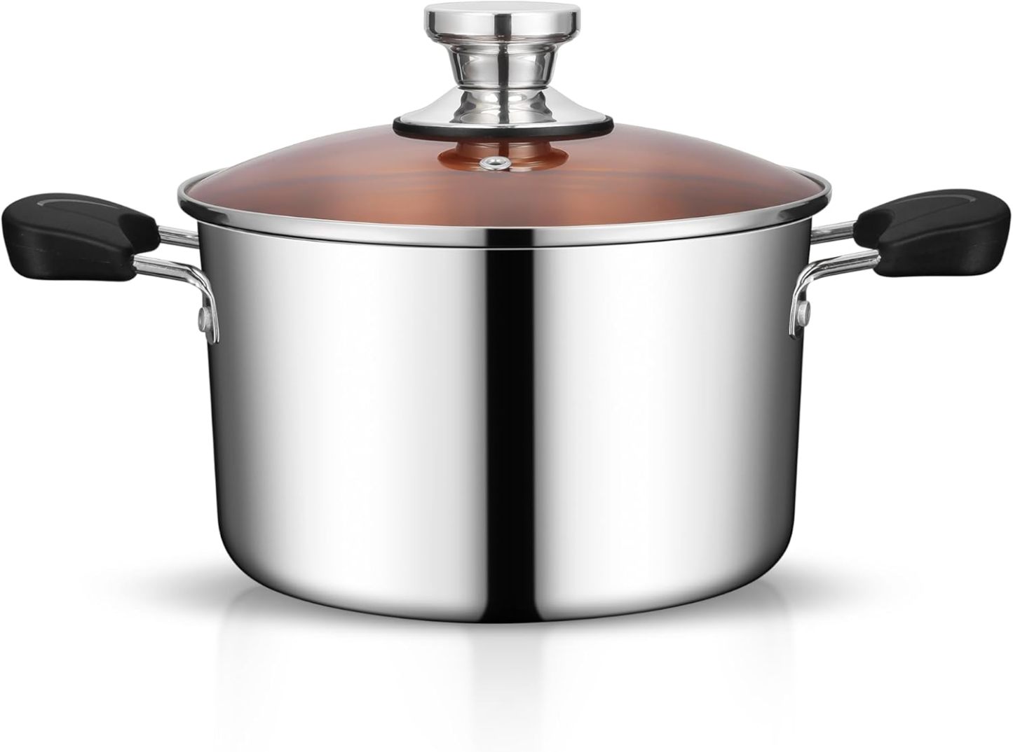 Stainless Steel Tri-ply Pasta Cooking Pot & Glass Lid with Heat-proof Handles, for Cooking Baking Boiling, Non-toxic & Heavy Duty, Various Stovetops & Dishwasher Safe