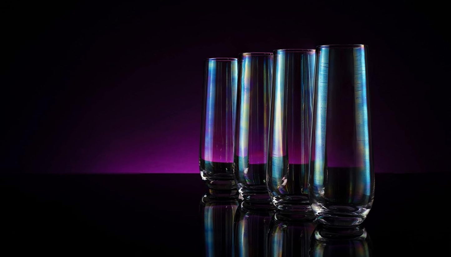 Iridescent Luster Pearl Radiance Set of 4 Champagne Glasses 10oz Each - Radiance White Pearl Whimsy and Nostalgia Large Wine Glass