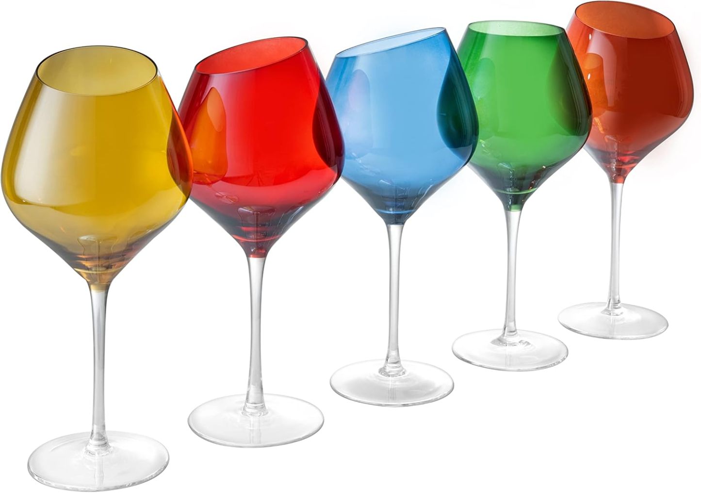 Slanted Rim Colored Wine Glasses Set of 5 Stylish and Slant Rim Wine Glasses for Gift