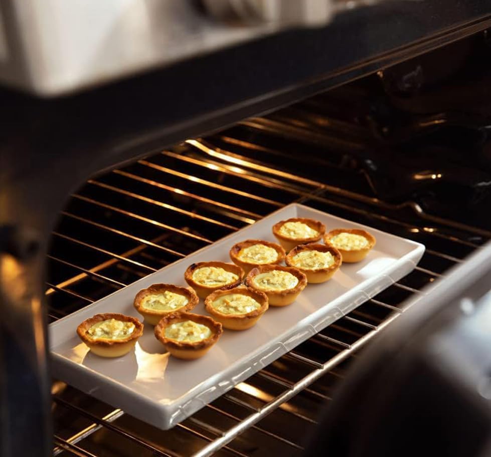 Ceramic 11 Inch Rectangular Serving Trays, Porcelain Platters for Food at Parties and Entertaining, Microwave, Dishwasher Safe, White, Set of 4