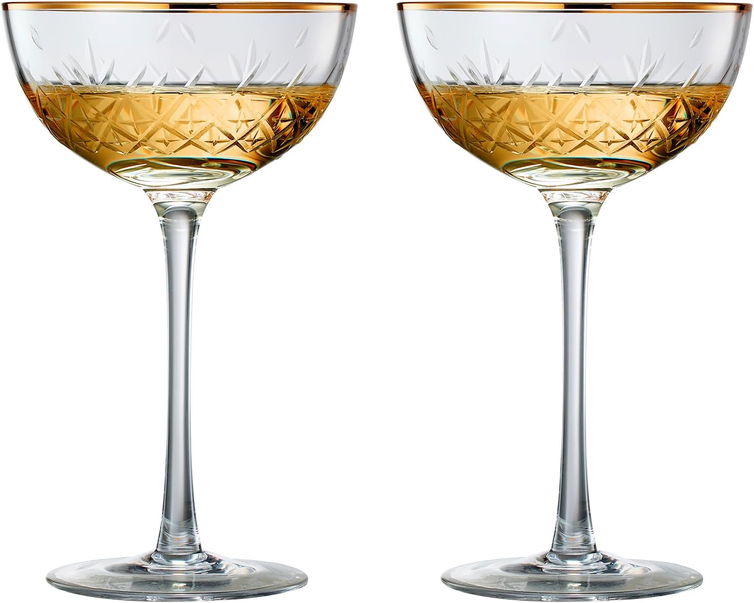 Vintage Art Deco Luxury Coupe Glasses, Cocktails, Martini, Margarita, In Premium Gift Box 24K Gold Rim | Set of 2