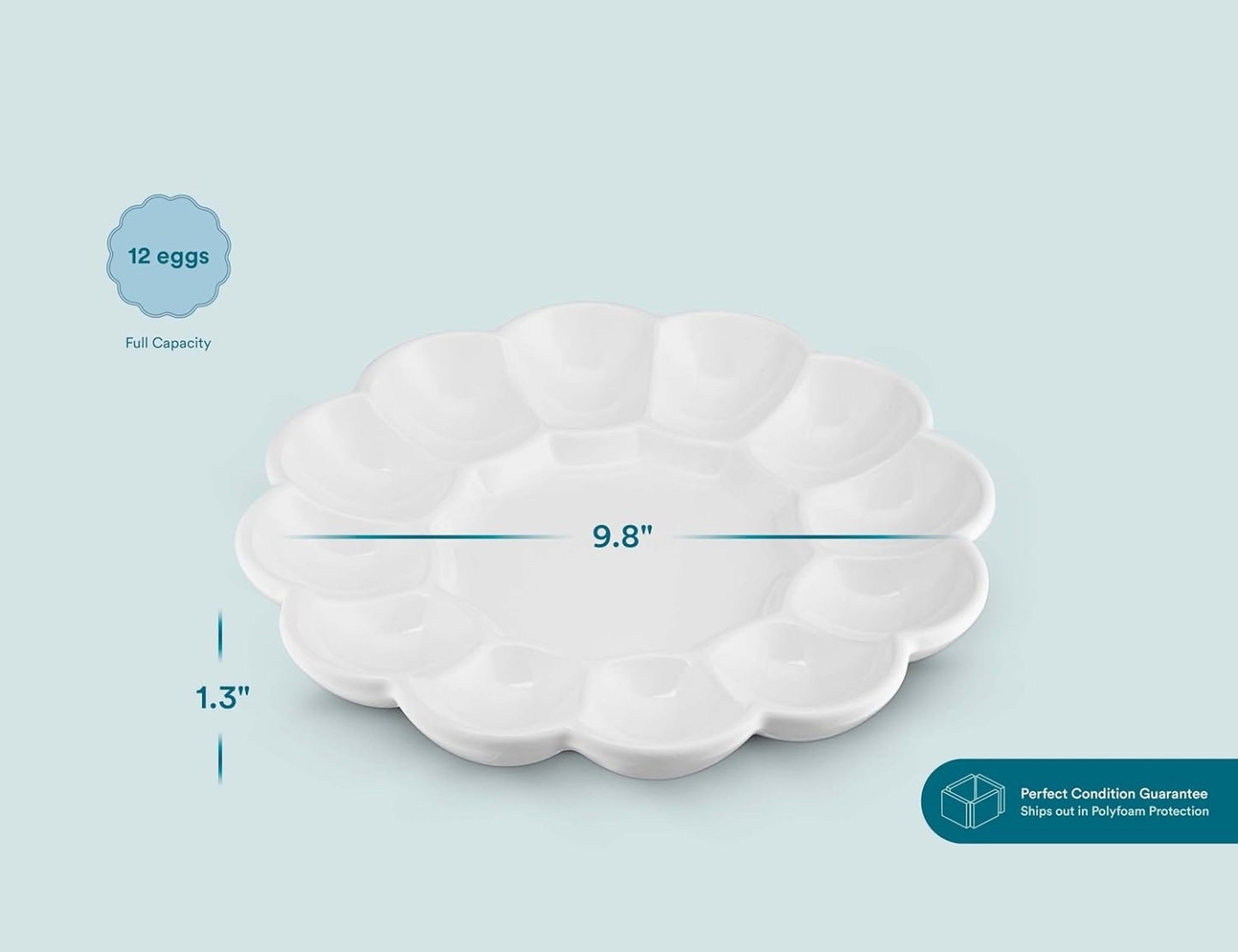 Deviled Egg Platter Tray, Ceramic Easter Egg Holder, Holds 12 Eggs, Ceramic Dish, Display Holder, Dishwasher Safe, Microwave Safe, freezer Safe, Sleek, 10 Inch Diameter, White