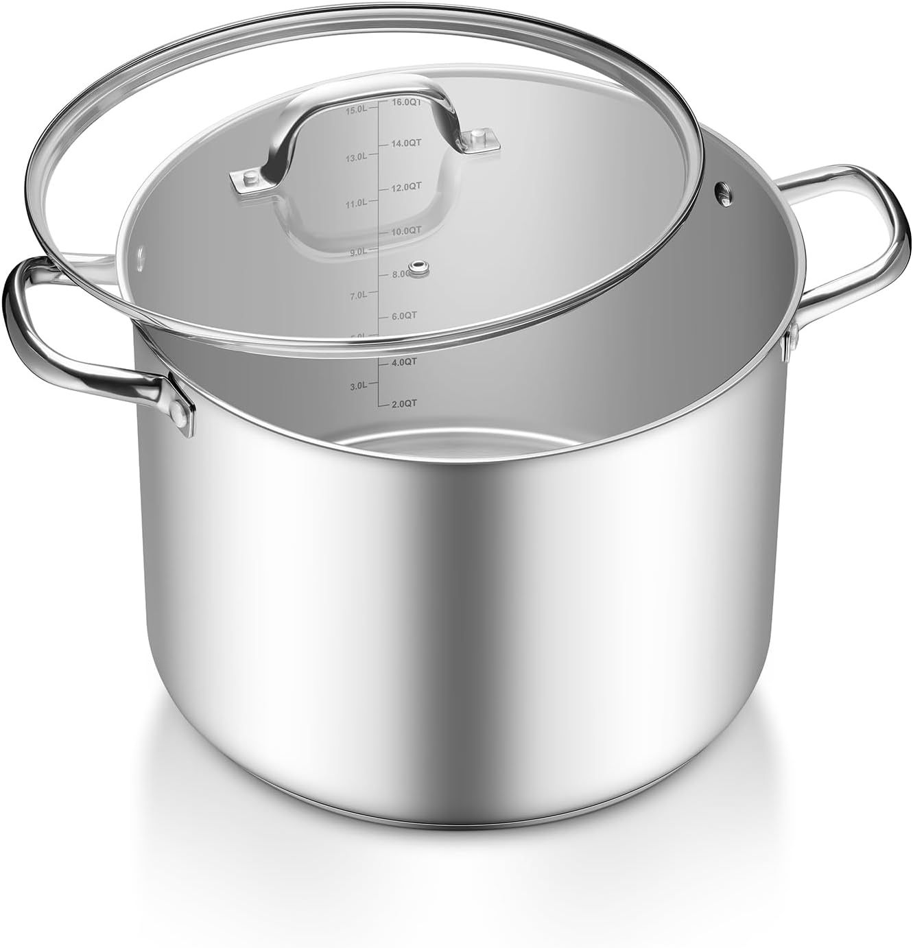 Stockpot Tri-ply Bottom Cooking Soup Pot with Glass Lid, for Induction Gas Glass Stovetops, Non Toxic & Heavy Duty, Large Size & Easy Clean