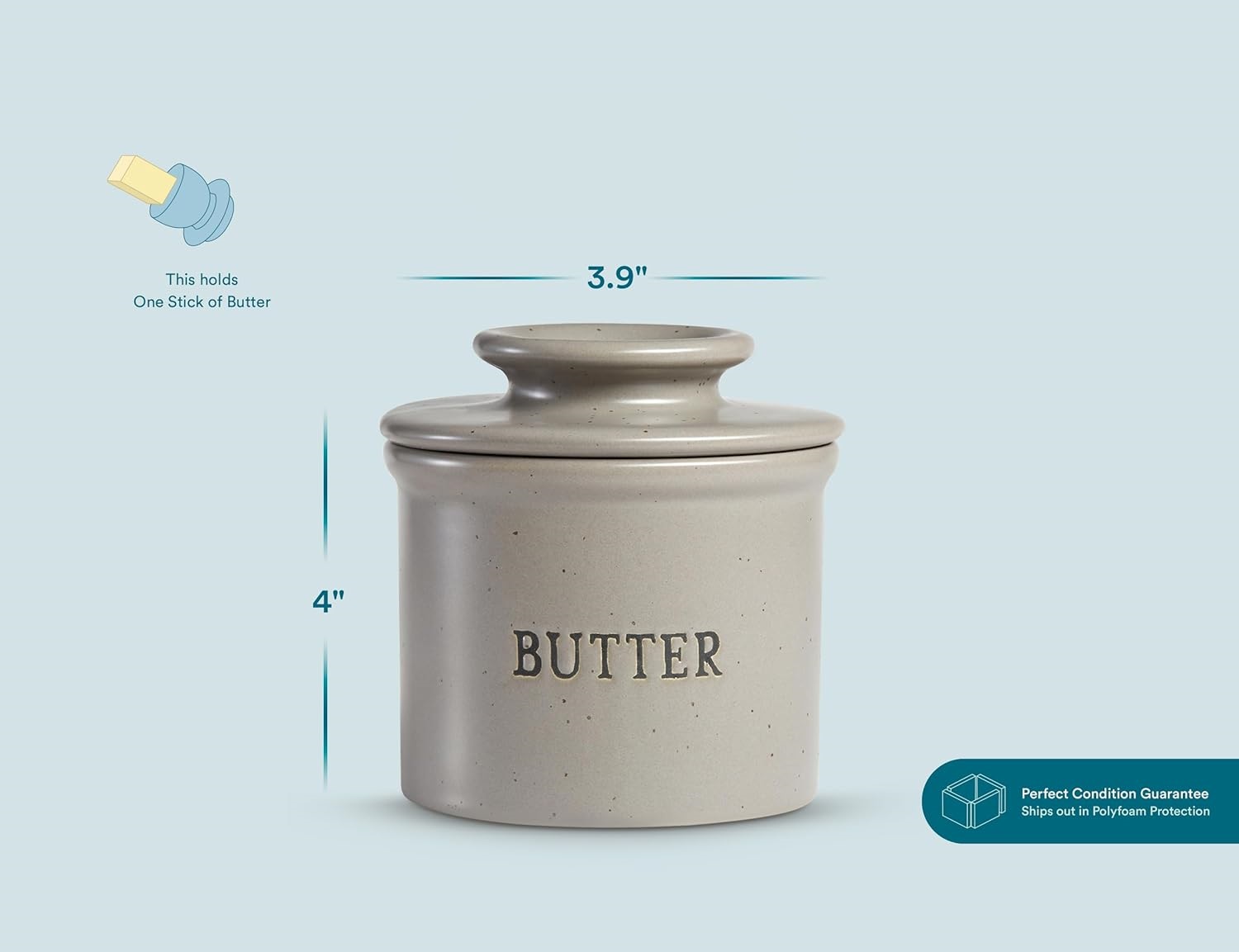 Butter Keeper Dish, French Ceramic Crock For Counter With Lid, Embossed Container, For Soft Butter