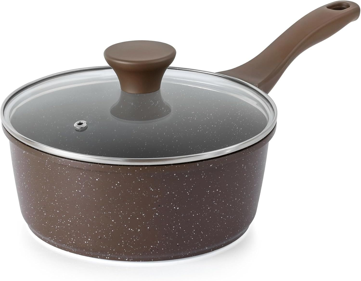 Saucepan Nonstick with Lid 2.0 Quarts Granite Coating Sauce Pot Small Kitchen Cooking Pot, Induction Comptable, PFOA Free