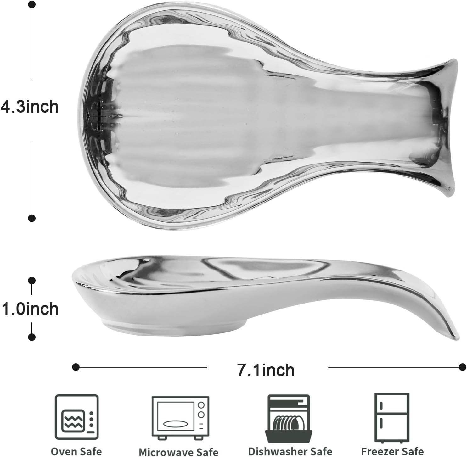 Porcelain Spoon Rest for Stove Top, 7 Inch Large Spoon Holder for Kichen Counter, Modern Coffee Spoon Rest, Spatula Holder, Heat Resistant, Birthdays Housewarming Gifts, Sliver