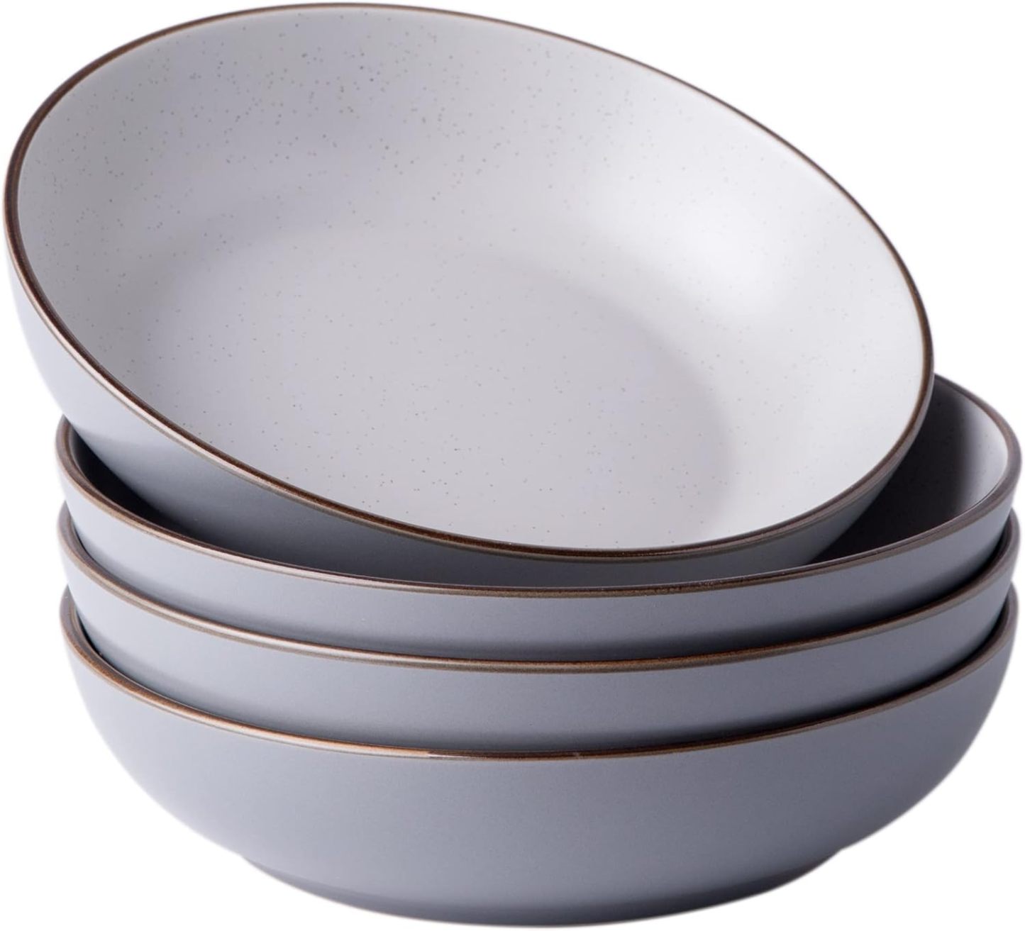 8.5'' Stoneware Pasta Bowls, 32oz Large Speckled Bowls Set of 4 for Kitchen, Wide & Flat Bowls for Pasta,Salad,Oatmeal, Microwave&Dishwasher Safe, Matte Gray