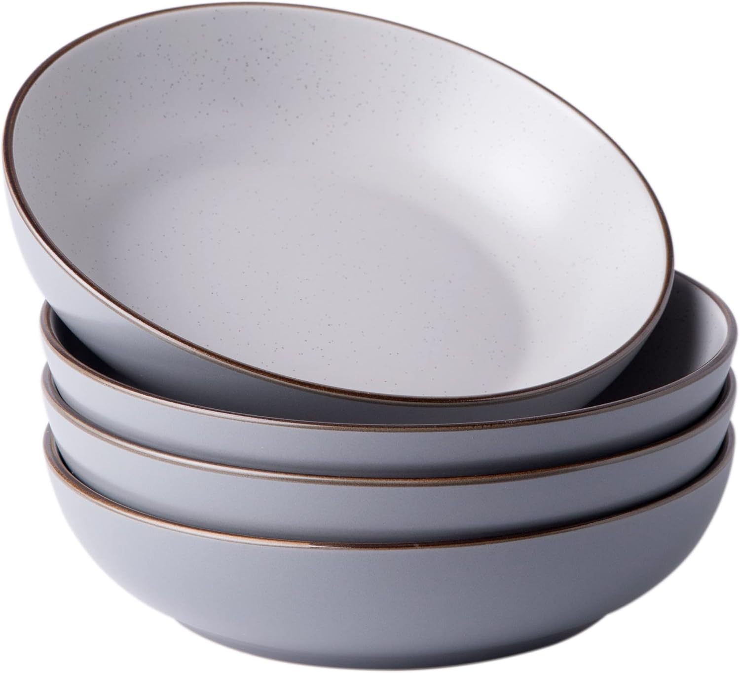8.5'' Stoneware Pasta Bowls, 32oz Large Speckled Bowls Set of 4 for Kitchen, Wide & Flat Bowls for Pasta,Salad,Oatmeal, Microwave&Dishwasher Safe, Matte Gray