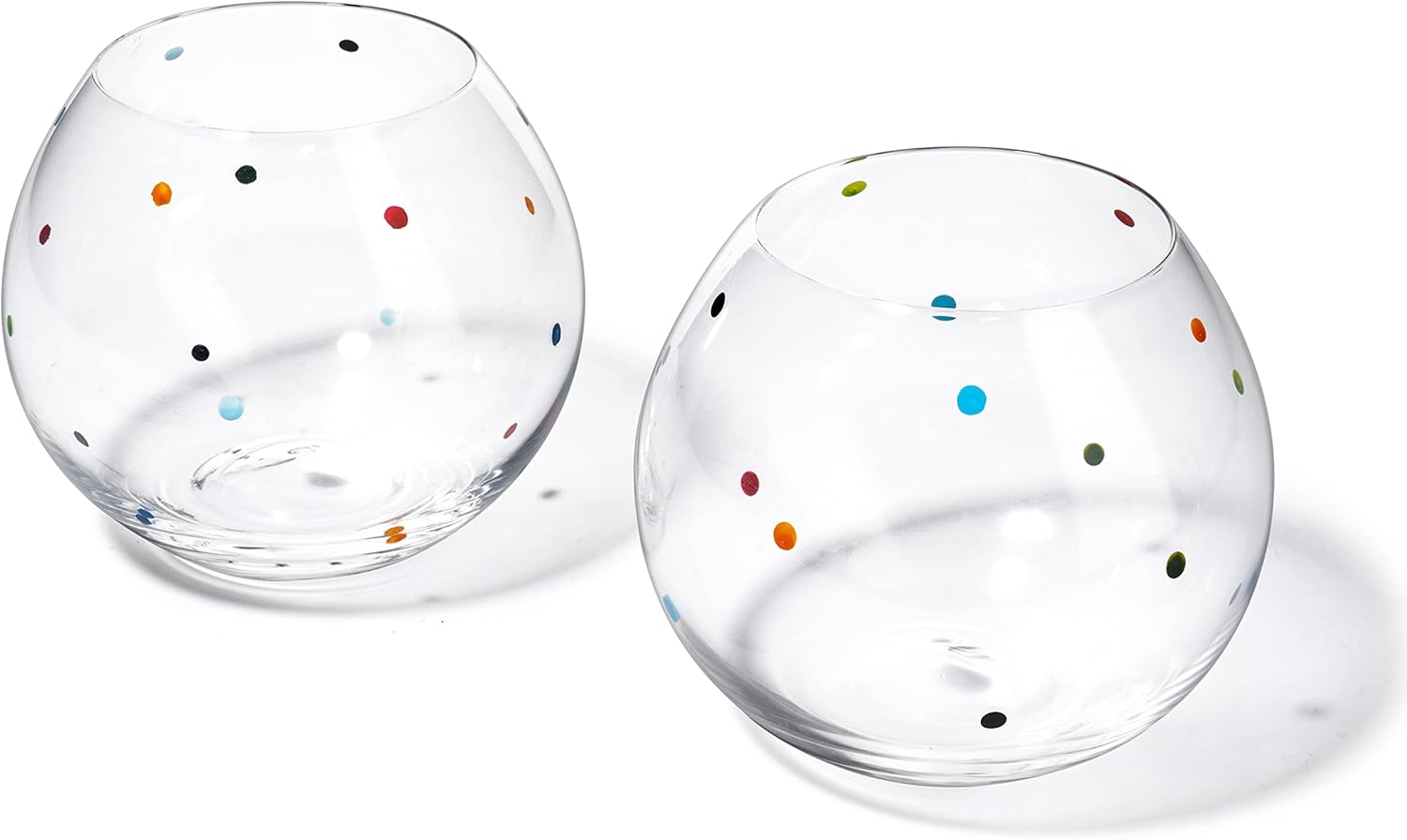 Polka Dot Set of 2 Stemless Bubble Wine Glasses 18 oz Polka Dot Rainbow Glasses, Colored Wine Glasses