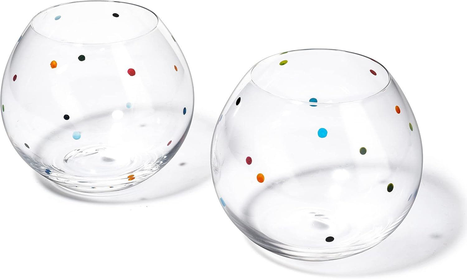 Polka Dot Set of 2 Stemless Bubble Wine Glasses 18 oz Polka Dot Rainbow Glasses, Colored Wine Glasses
