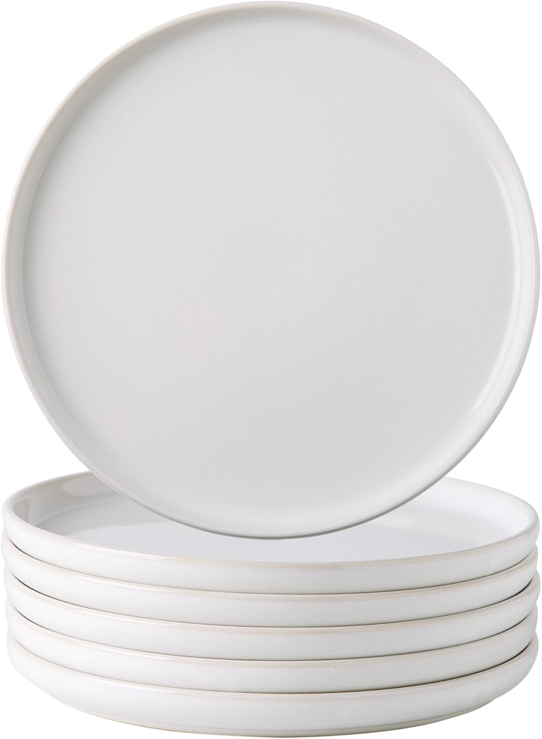 Stoneware Plates Set of 6, 10.5 Inch Ceramic Plates Set, Microwave,Dishwasher Safe,Scratch Resistant, Modern Large Dinnerware Dishes Set Kitchen Dinner Plates-Reactive White