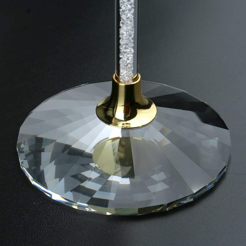 Diamond Studded Wine Glasses 16 Ounces - Set of 2 -Long Stem10-inches Tall, Gold and Laser Cut Sparkling Wine Wedding Glasses