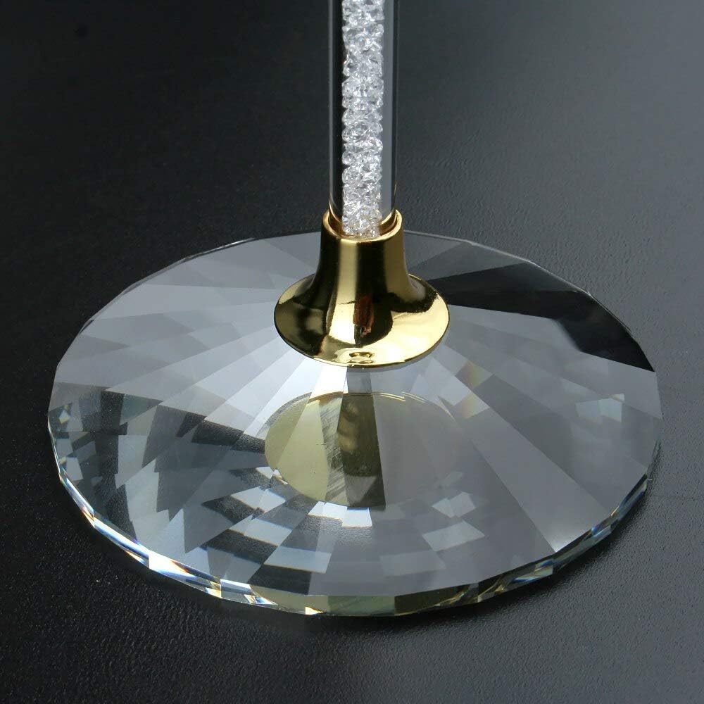 Diamond Studded Wine Glasses 16 Ounces - Set of 2 -Long Stem10-inches Tall, Gold and Laser Cut Sparkling Wine Wedding Glasses