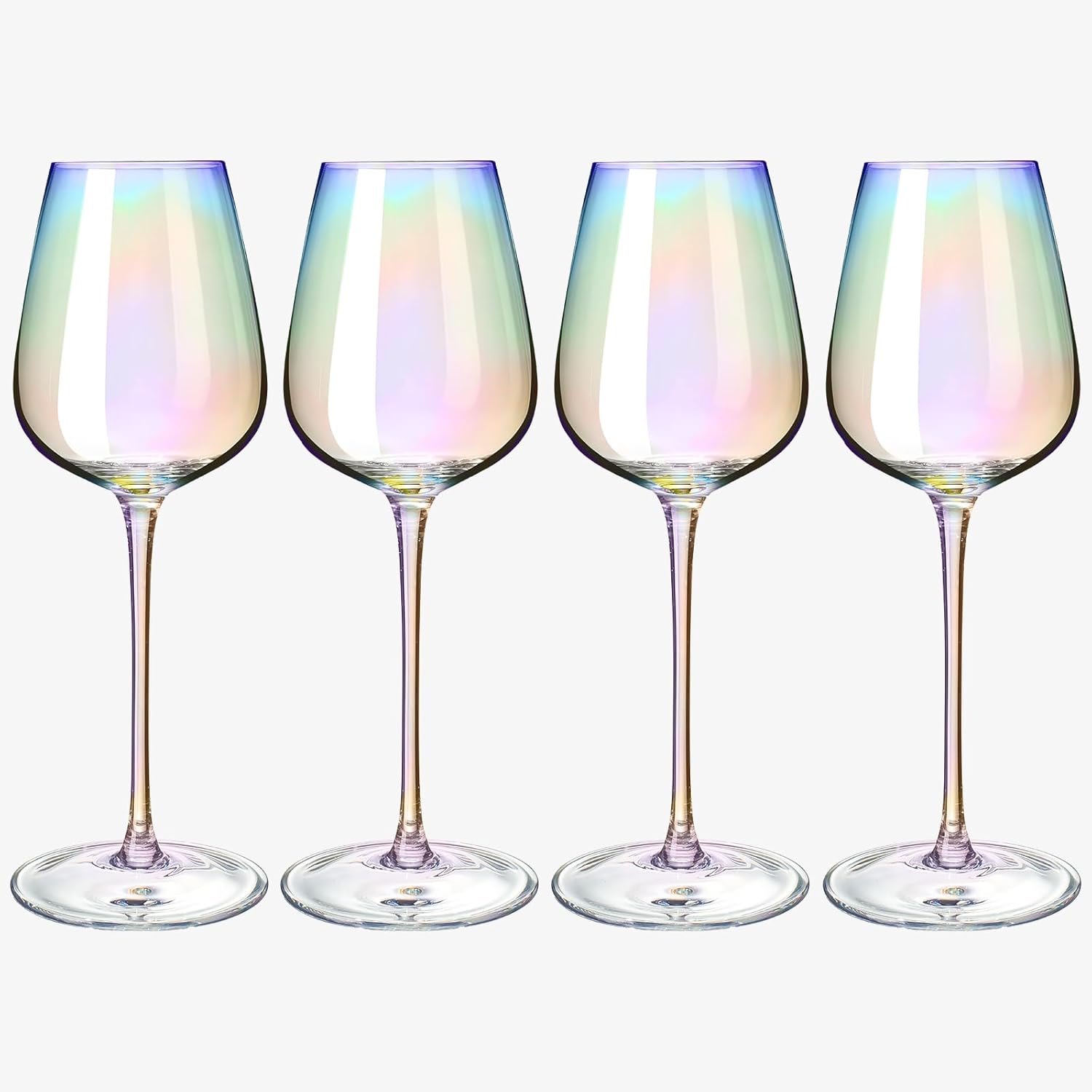 Iridescent Crystal Glasses - Crystal Luster Radiance Set of 4-17.5 oz Rainbow Colored Stemware Glassware