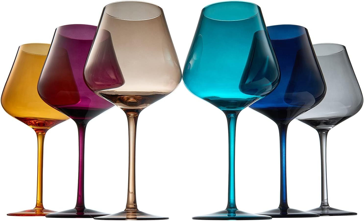 Jewel Colored Crystal Wine Glass Set of 6, Gift For Mothers, Her, Wife, Friend - Winter & Fall Colors 20 oz Glasses